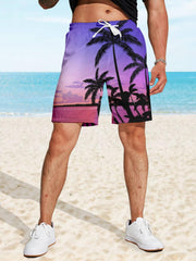 Beach Sunset Print Shorts Drawstring Summer Pool Quick Dry Lounge Shorts
