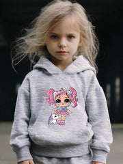 Anime Pattern Long Sleeve Hooded Sweatshirt Girls Comfy Hoodies Pullover