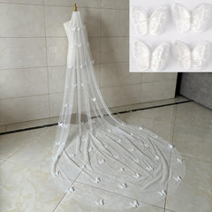 7inch 3D Butterfly Headband Sewn Veil Cathedral Floor Length Ivory