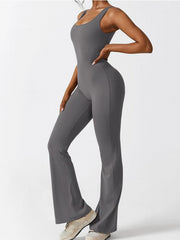 Back Cut Out Tank Top Jumpsuit Sleeveless Round Neck Yoga Sports Jumpsuit
