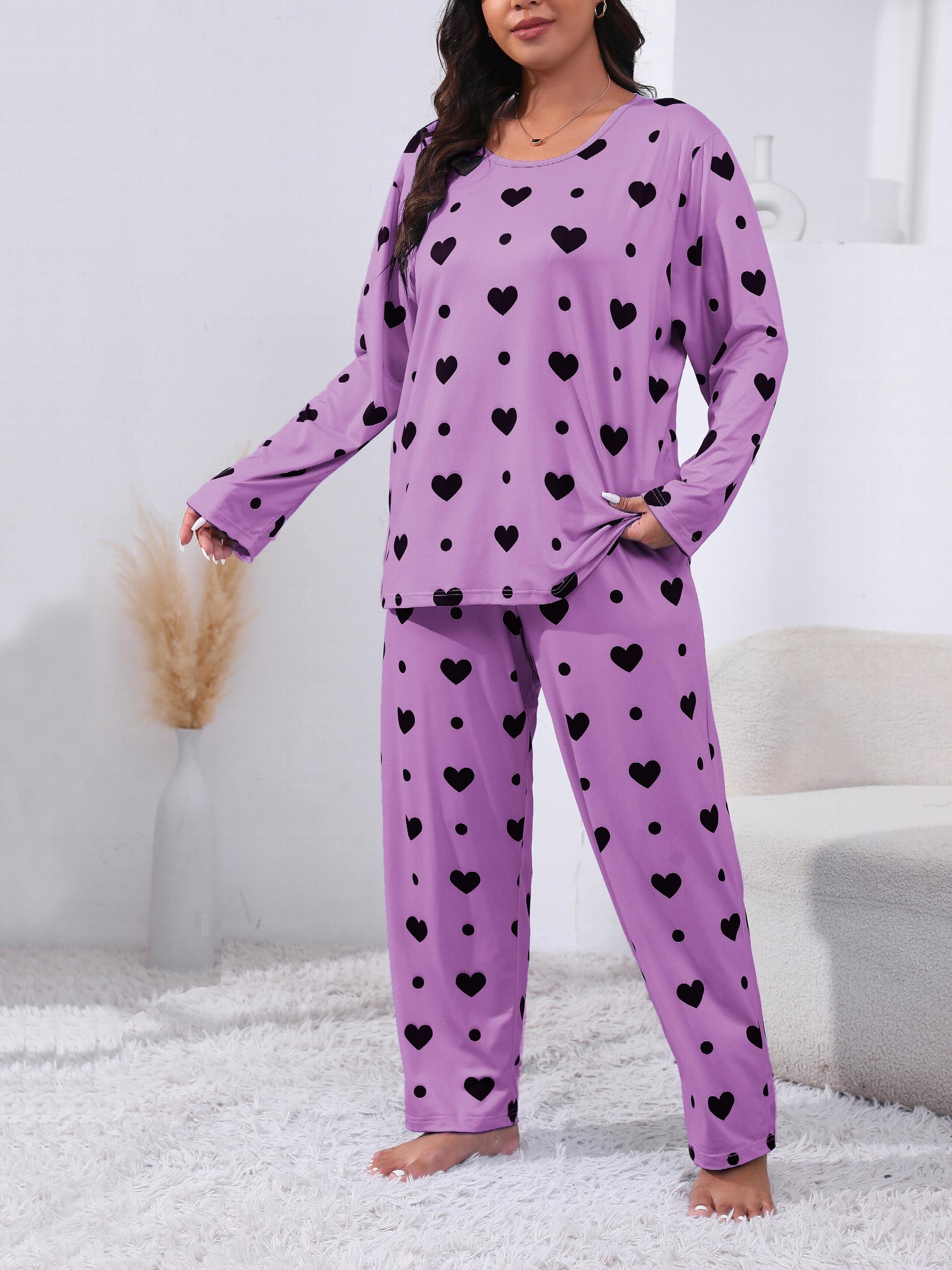Women's Plus Heart & Polka Dot Pajamas Set Long Sleeve Tee & Pants