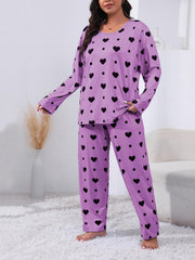 Women's Plus Heart & Polka Dot Pajamas Set Long Sleeve Tee & Pants