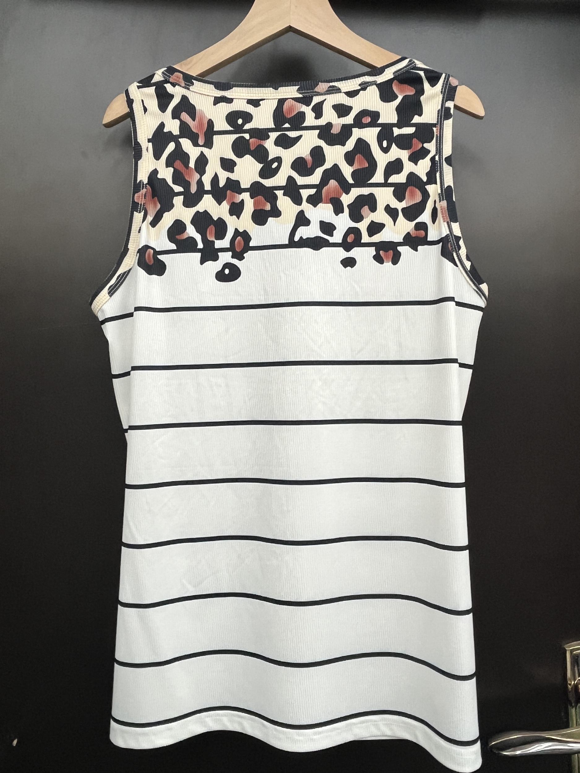 Leopard Print Tank Top Ribbed Sleeveless Summer Women's Clothing