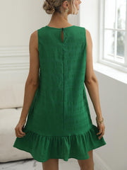 Ruffle Trim Tank Dress Crew Neck Sleeveless Summer Dress