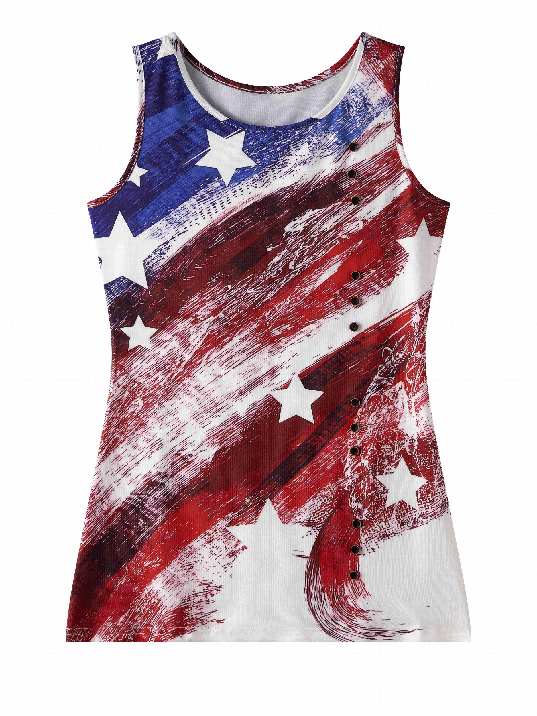 Flag Print Crew Neck Tank Top Women's Clothing