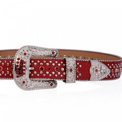 Y2K Red Rhinestone Inlaid Beads Decor PU Belt