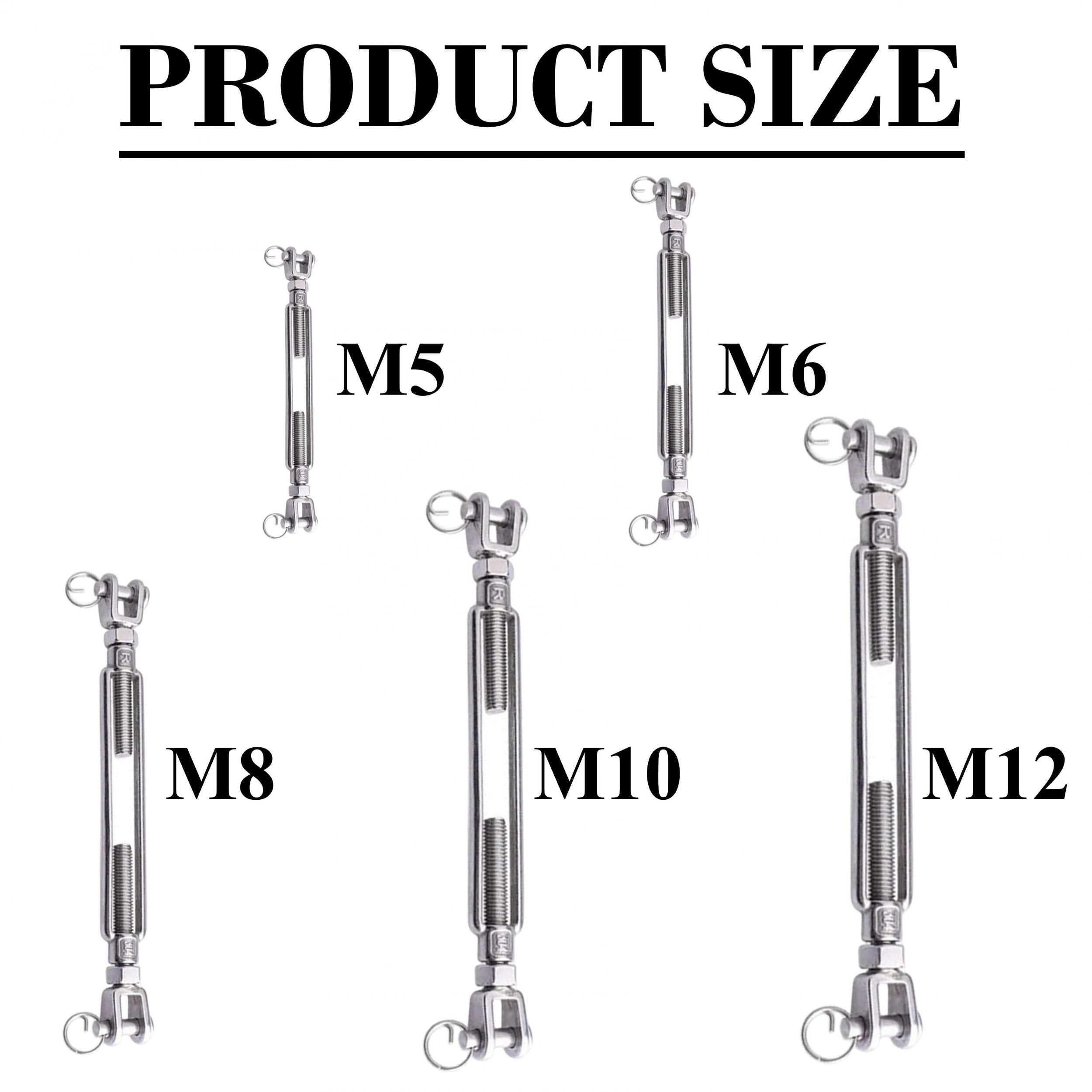 2pcs M5 M12 Jaw Jaw Turnbuckle 304 Stainless Steel Heavy Duty Wire Rope Tens