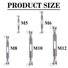 2pcs M5 M12 Jaw Jaw Turnbuckle 304 Stainless Steel Heavy Duty Wire Rope Tens