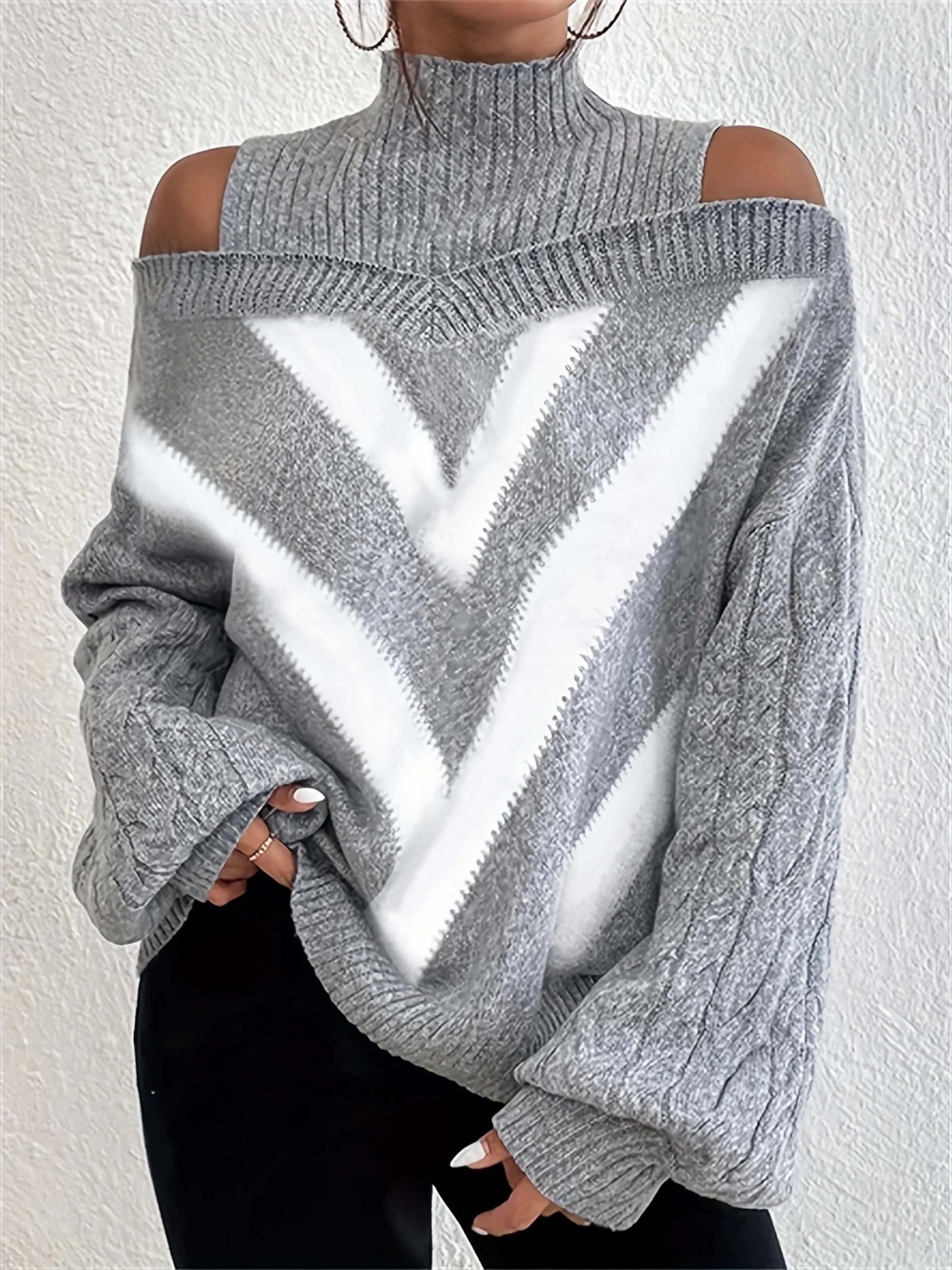 Women's Stripe Print High Neck Sweater