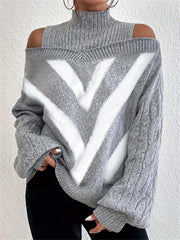 Women's Stripe Print High Neck Sweater