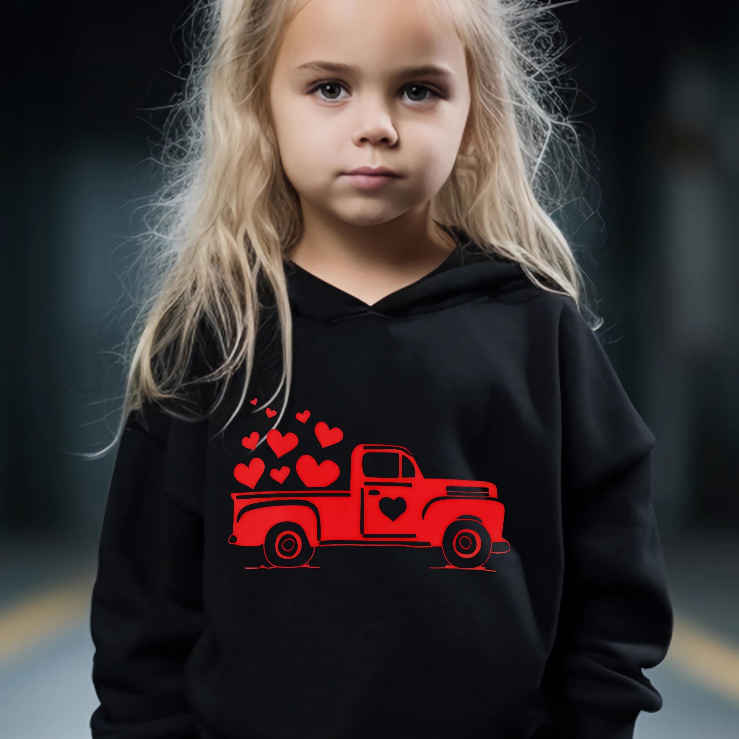 2pcs Love Truck Graphic Hoodies Pants Set Outfits Spring Fall Sports Gift Girls