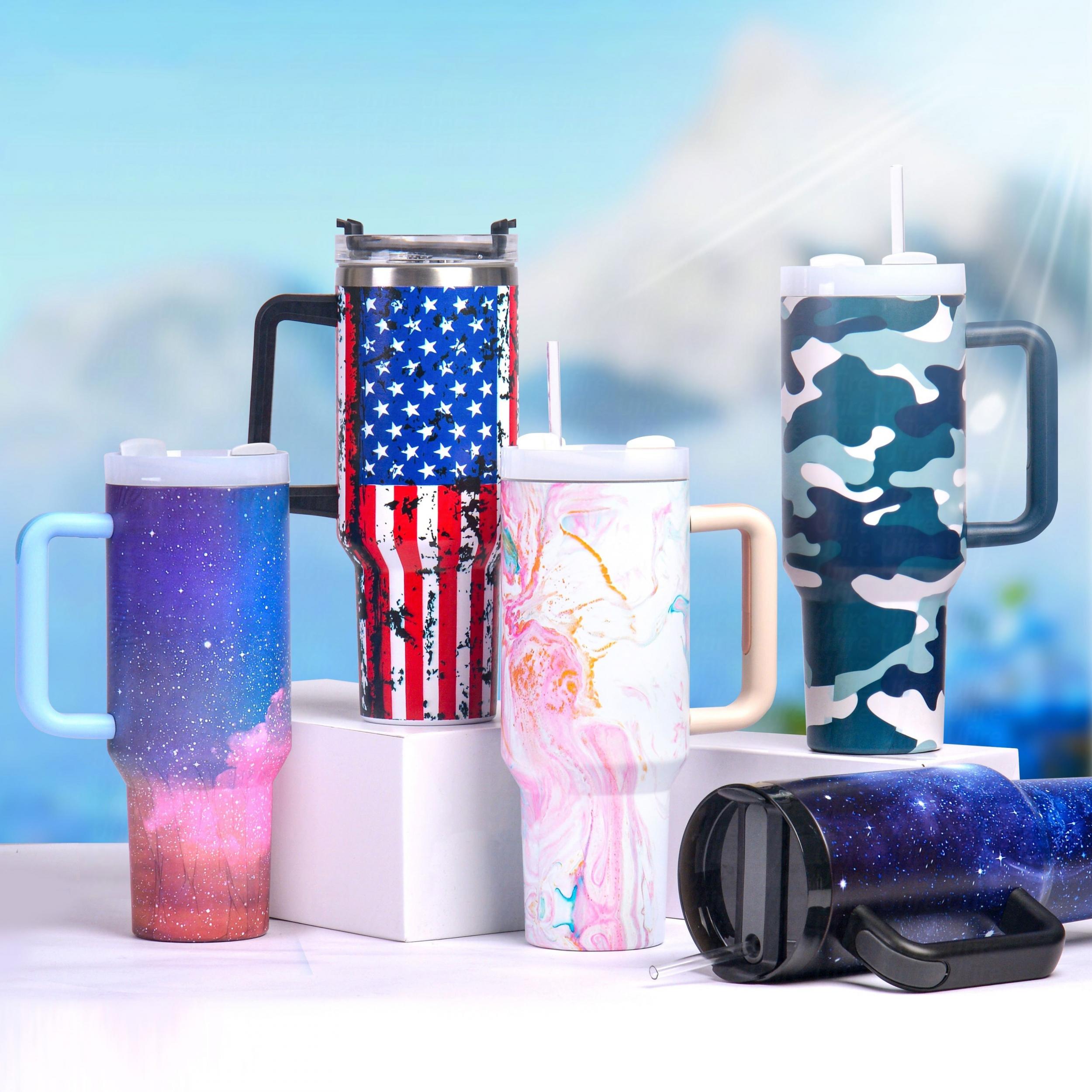 40oz Insulated Water Cup Tumbler Flag Pattern Stainless Steel Travel Cup