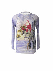 Santa Claus & Deer Print Sweatshirt Long Sleeve Pullover Women's Clothing