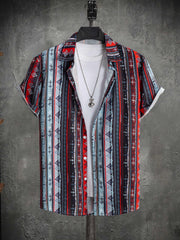 Boho Stripe Print Men's Short Sleeve Shirt