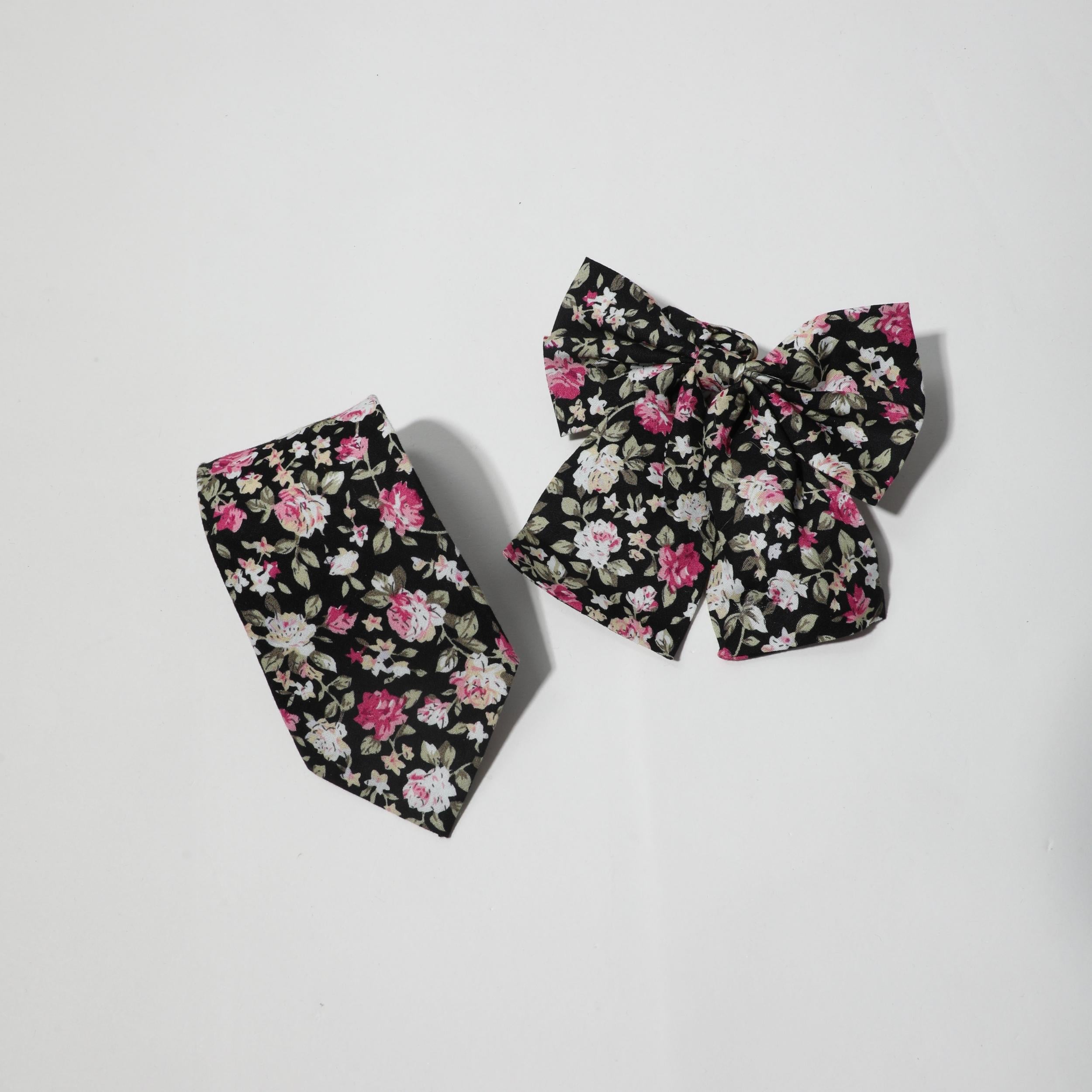 2pcs Flower Print Bow Tie Set Classic Neck Tie College Style