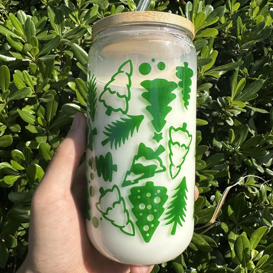 Green Christmas Tree Glass Cup Set - Holiday Gift