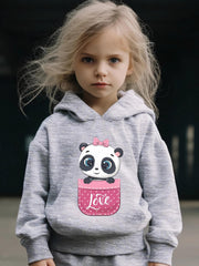 Kid's 2pcs Panda In Pocket Print Long Sleeve Outfit Hoodie & Pants Set
