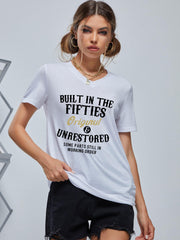 Fifties Print V Neck T-Shirt Sports Fitness Top