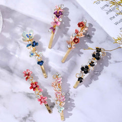 Alloy Flower Edge Clip Retro Style Plant Bangs Clip Rhinestone Clips