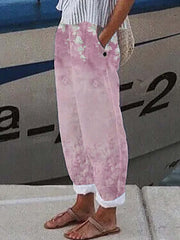 Graphic Print Dual Pockets Loose Pants Women's Clothing