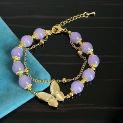 Golden Butterfly Purple Bead Bracelet Chinese Style