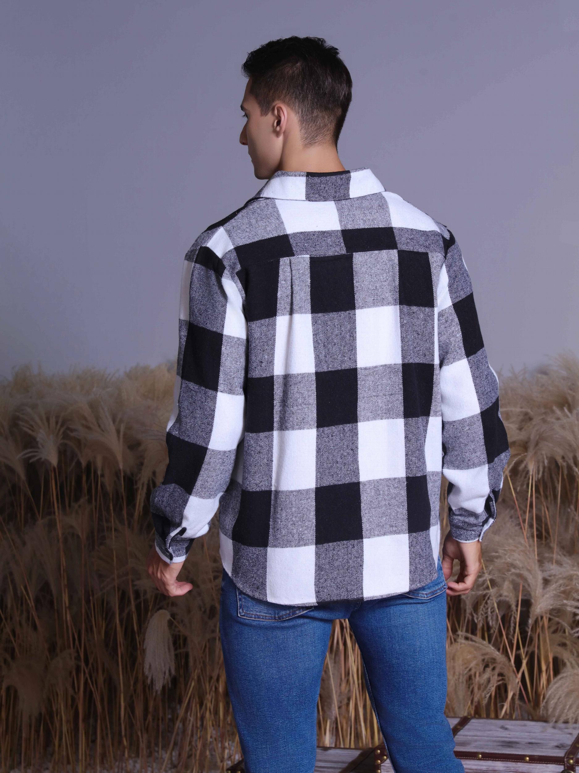 Men's Plaid Shirt Long Sleeve Button Up Casual Lapel Outdoor
