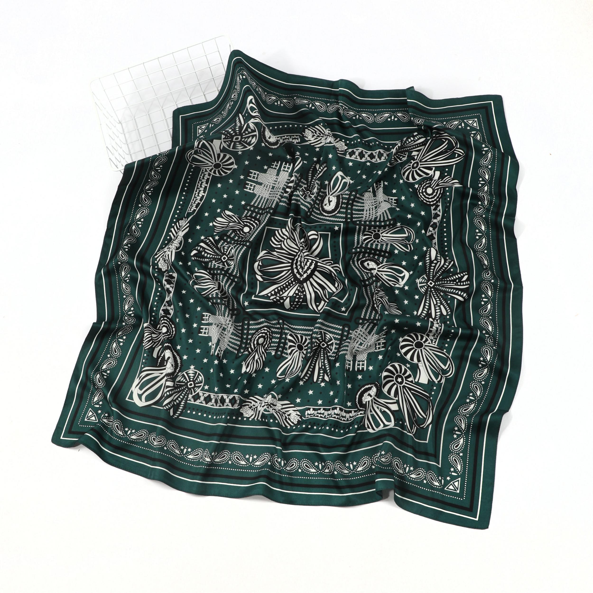 Vintage Chain Print Square Scarf Silk Bandana Satin Shawl Classic Head Wraps