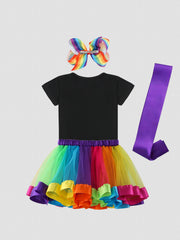 Toddler Girls Rainbow Unicorn T Shirt & Mesh Tutu Skirt Set For Birthday Party