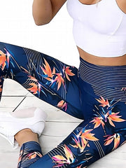 Leaf & Stripe Print High Rise Yoga Leggings