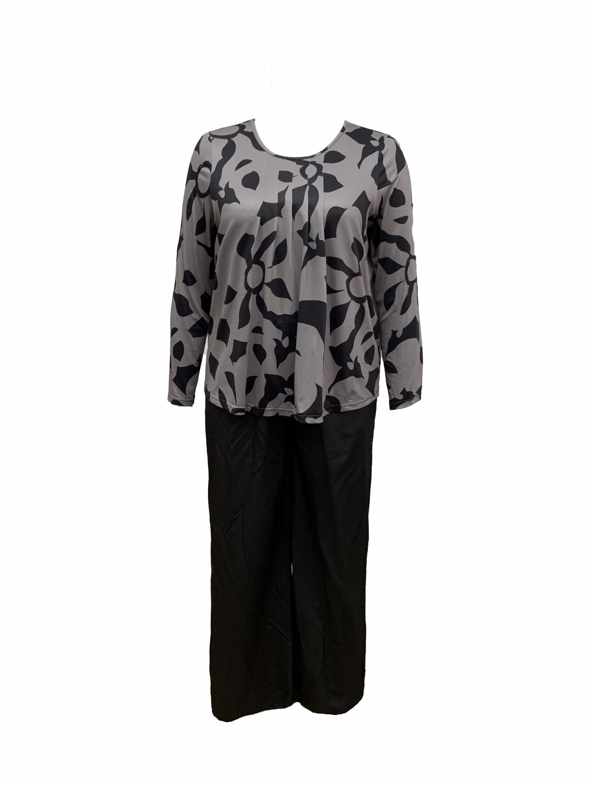 Women's Plus Leaf Print Top & Pants Outfits 2 Piece Set