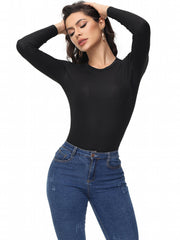 Women's Ribbed Round Neck Long Sleeve Running T-shirt