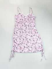 Floral Print Nightdress Lace Trim Ruched Sleep Dress