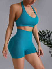 2pcs Solid Yoga Set Sports Bra & Butt Lifting Shorts