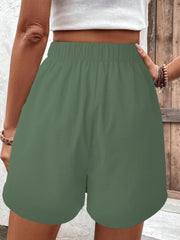Solid Elastic Waist Shorts Casual Wide Leg Versatile Shorts