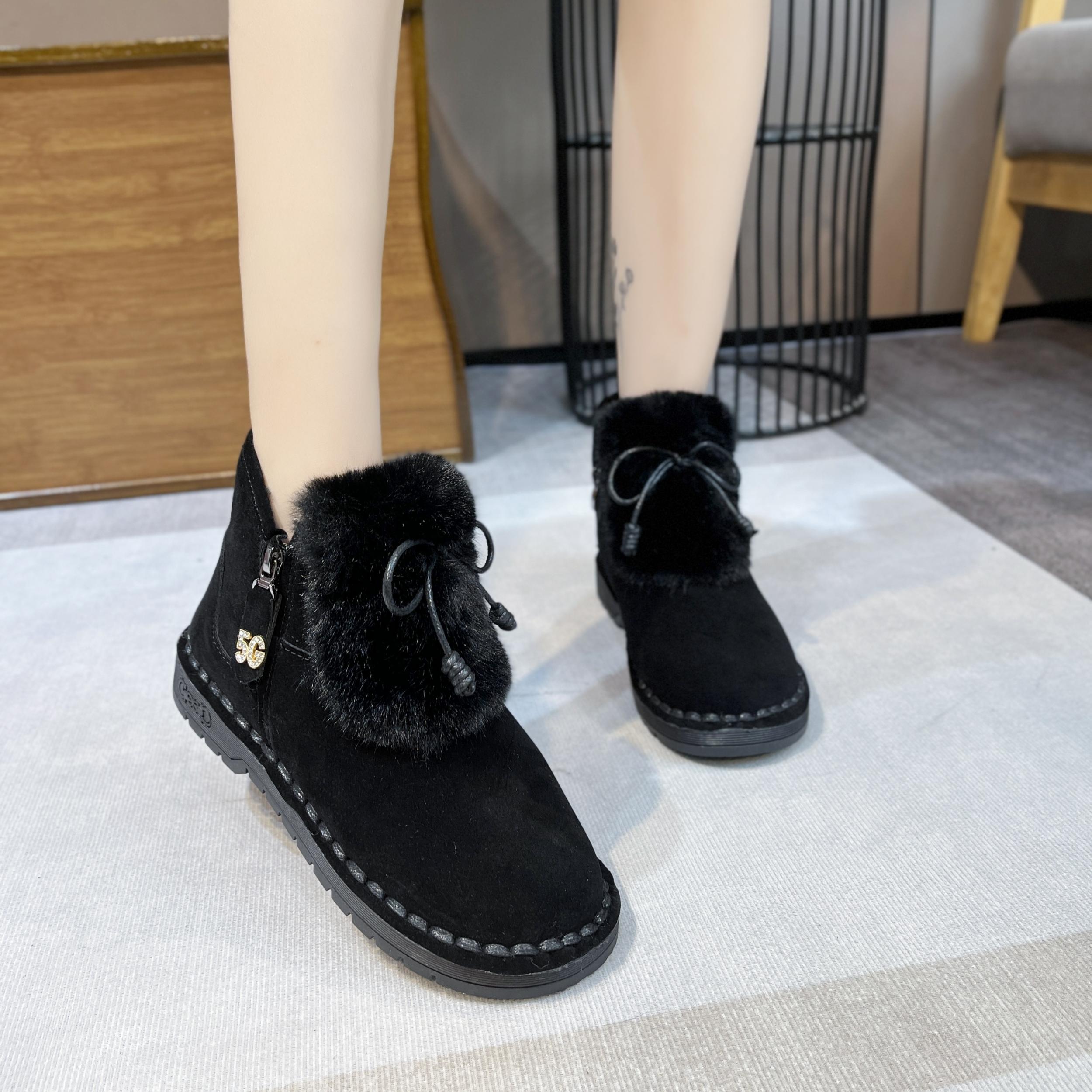 Women's Plush Ankle Snow Boots with Bowknot