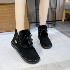 Women's Plush Ankle Snow Boots with Bowknot