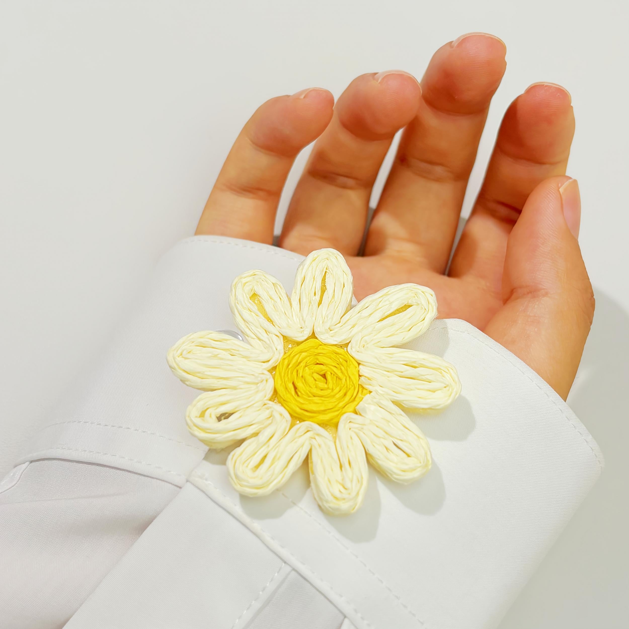 2pcs Yellow Daisy Button Covers No Sewing Required for Formal & Casual Shirts
