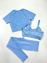 3pcs Yoga Workout Set Sports Bra Crop Top Leggings Women's Activewear