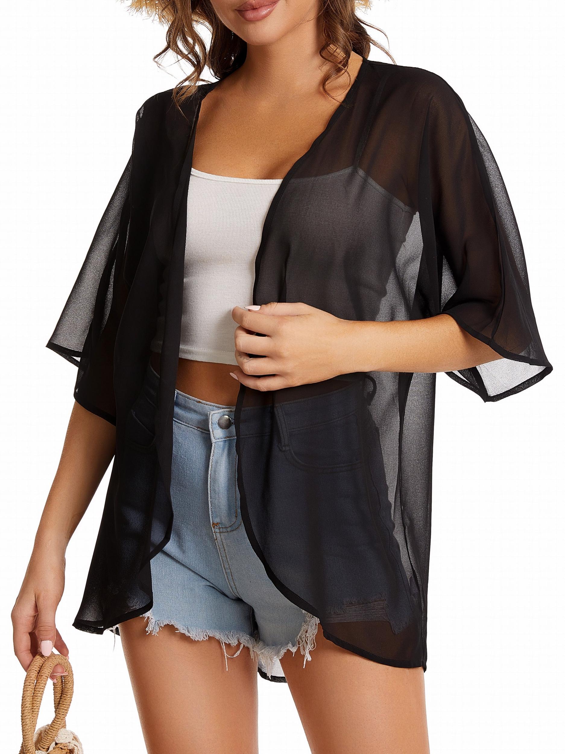 Chiffon Loose Cover Up Solid Casual Comfy Blouse Kimono