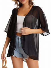Chiffon Loose Cover Up Solid Casual Comfy Blouse Kimono