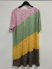 Colorblock Print Short Sleeve Plus Size Dress with Pockets