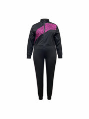 Women's Plus Colorblock Abstract Stripe Print Coat & Joggers Set