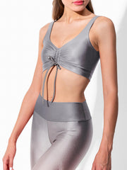 Yoga Sports Set Drawstring Crop Top & Slim Cropped Leggings Activewear