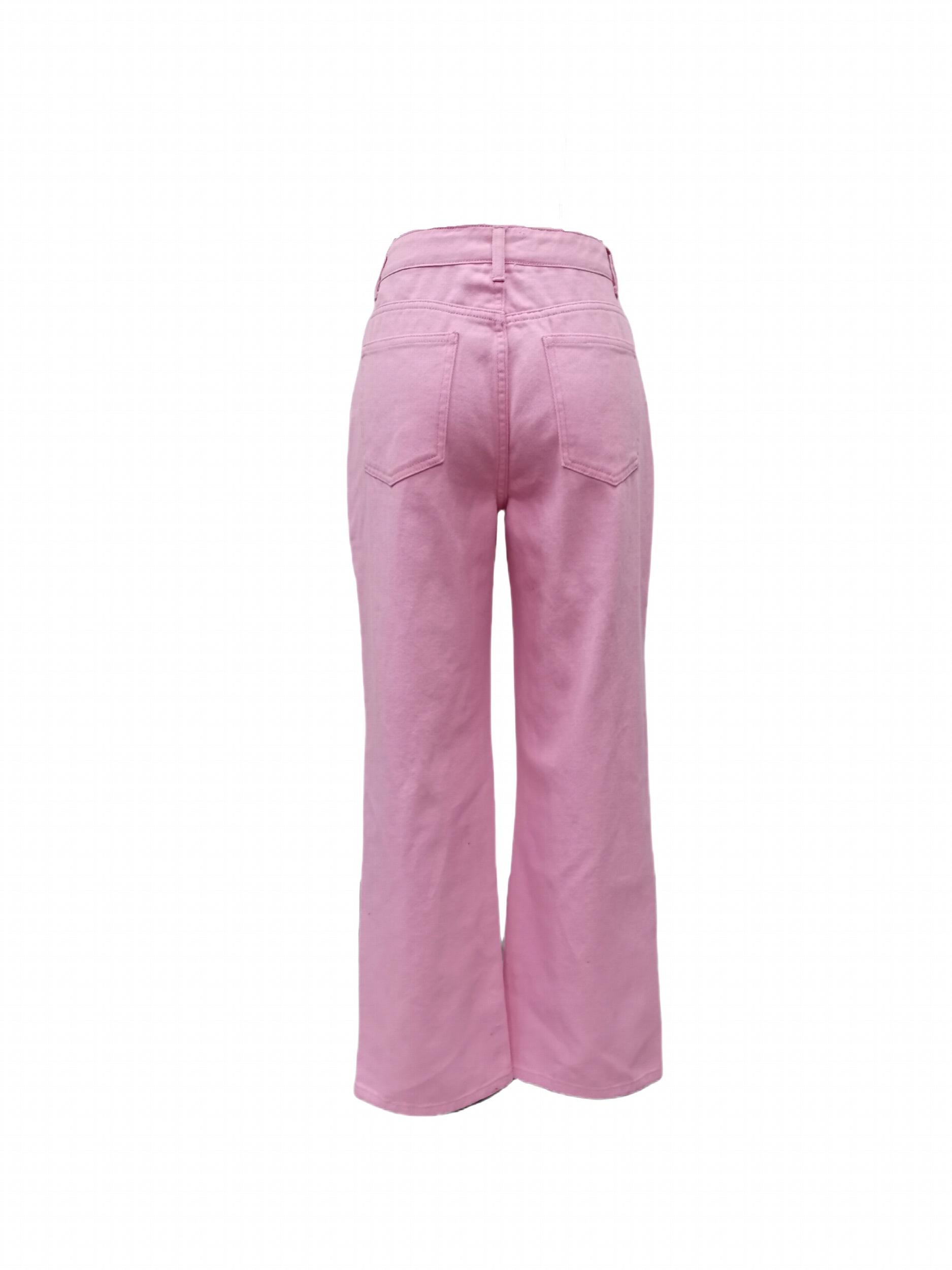 Pink Star Pattern Raw Seam Straight Jeans Loose Fit Non Stretch Casual Denim Pan