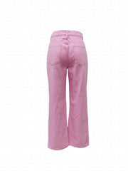 Pink Star Pattern Raw Seam Straight Jeans Loose Fit Non Stretch Casual Denim Pan