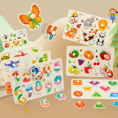 Educational Wooden Puzzle Set 4pcs Learning Toy Alphabet Numbers Animals Fruits