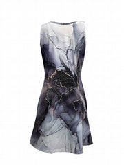 Marble Print Keyhole Dress Casual Crew Neck Sleeveless Summer Dress