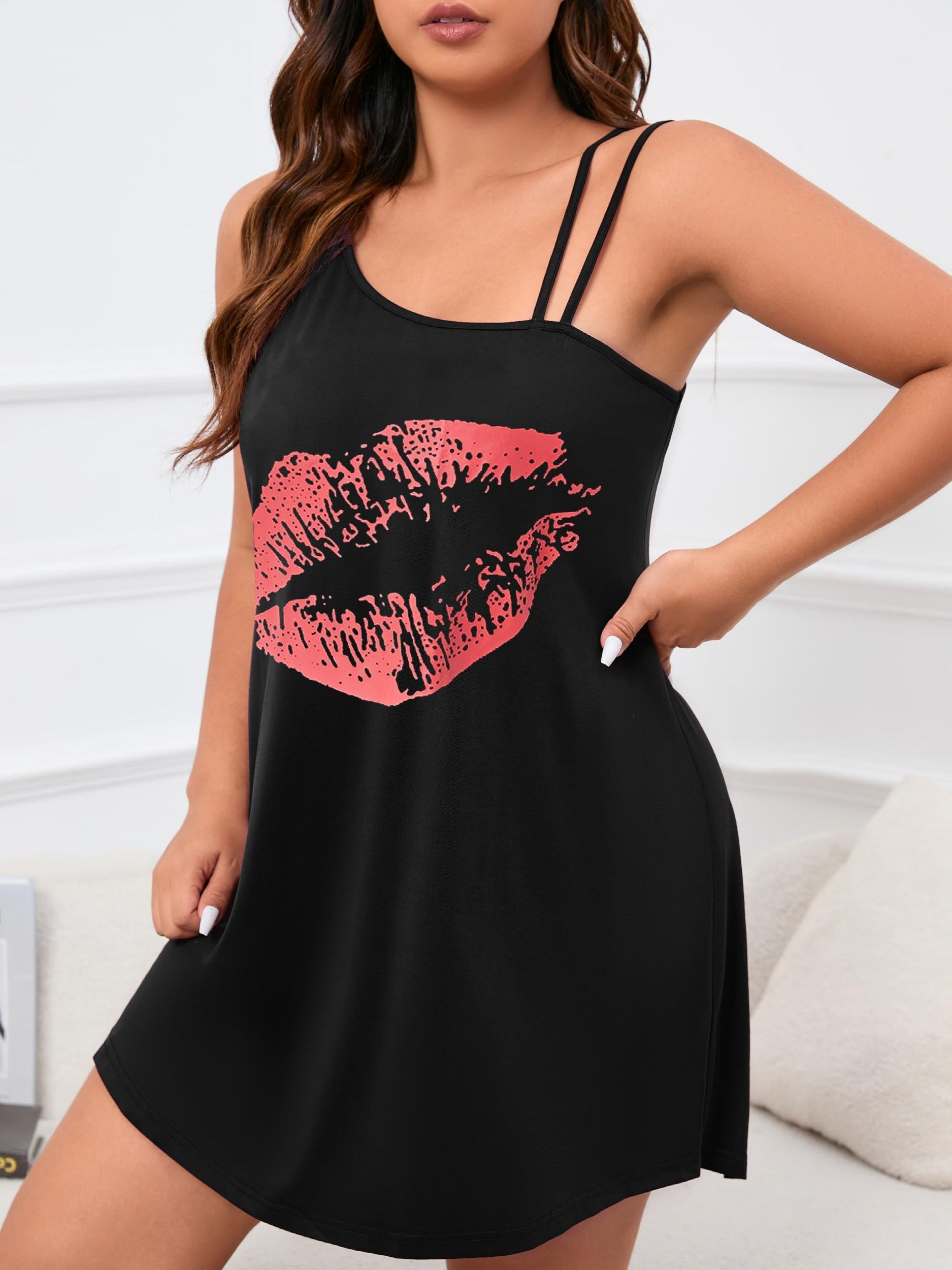 Kiss Print Lounge Dress Cut Out Neck