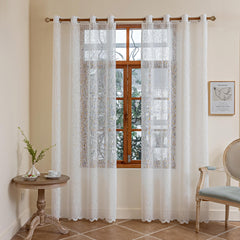 Grid Sheer Curtain Grommet Top Window Curtain for Home Decor