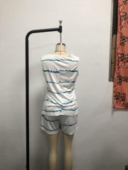 Striped Print Casual Two piece Set Crew Neck Sleeveless Tank Top & Shorts